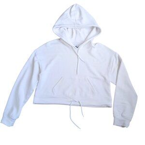 Hollister White Cropped Hoodie Drawstring Hem – Size S